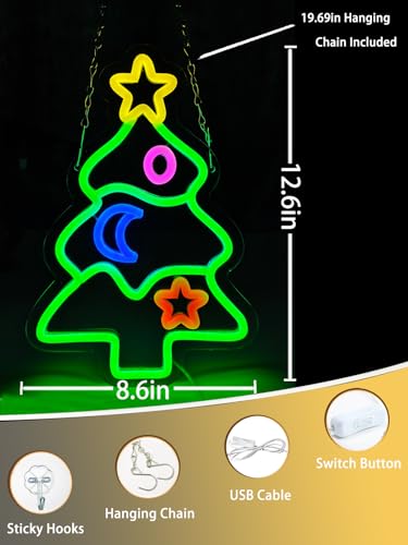 Pedaiah Christmas Tree Neon Sign LED - Holiday Wall Decor, USB Powered, 8.7x12.7 Inches