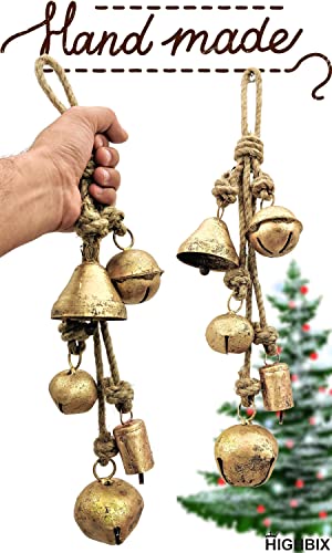 Set of 5 Rustic Metal Jingle Bells, Vintage Handmade Hanging Cow Bells