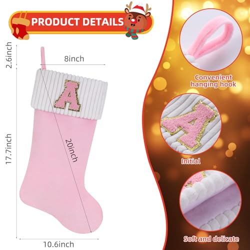 20-Inch Personalized Pink Velvet Christmas Stocking with Embroidered Letter