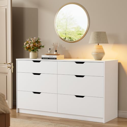 6-Drawer Modern Wood Dresser, 47.2-Inch Storage Cabinet for Bedroom