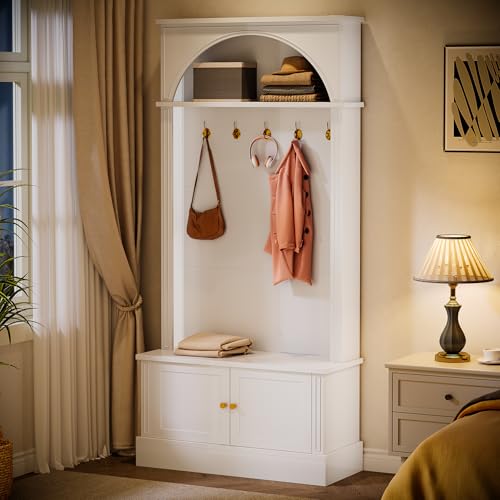 4-in-1 Entryway Hall Tree with Shoe Storage Bench and Coat Rack, 71-Inch