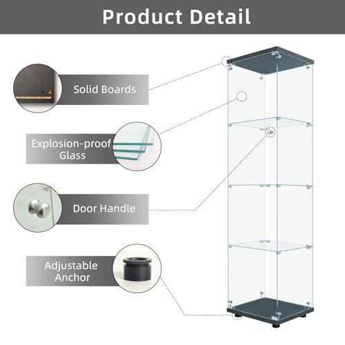 4-Tier Tempered Glass Display Cabinet with Lock and Anti-Tip Device