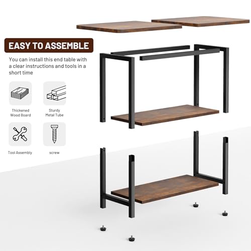3-Tier Industrial End Table, Narrow Nightstand for Small Spaces