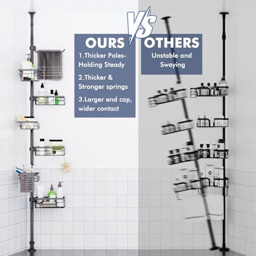 6-Tier Tension Pole Shower Caddy, Adjustable Corner Bathroom Storage Rack