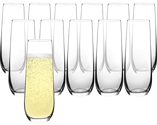 FAWLES Set of 12 Stemless Champagne Flutes 8 oz Crystal Glasses for Mimosas & Prosecco