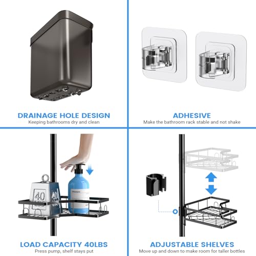 Adjustable Shower Caddy Tension Pole - 4-Tier Rustproof Corner Shelf