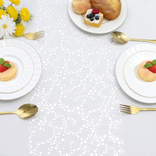 RUDONG M Silver Star Table Runner, 3 Rolls – 11 in x 16 ft (Silver)