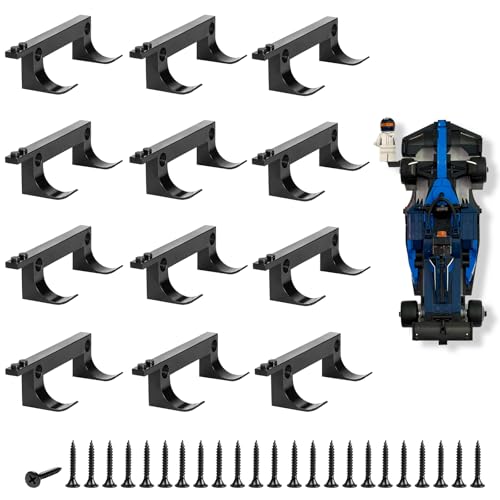 12-Piece Wall Mount Display Set for Brick Car Models and Minifigures