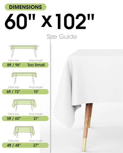 White Rectangle Polyester Tablecloth 60" x 102" (2 Pack) - Washable Cover