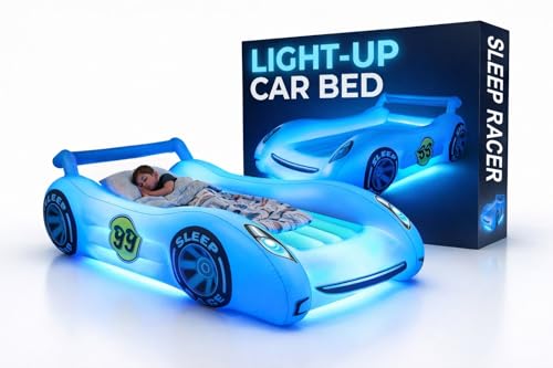 Inflatable Toddler Car Bed with LED Night Light – Portable Kids Air Mattress for Travel