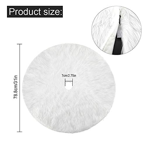 Plush Snow White Christmas Tree Skirt - 31-Inch Soft Holiday Tree Mat