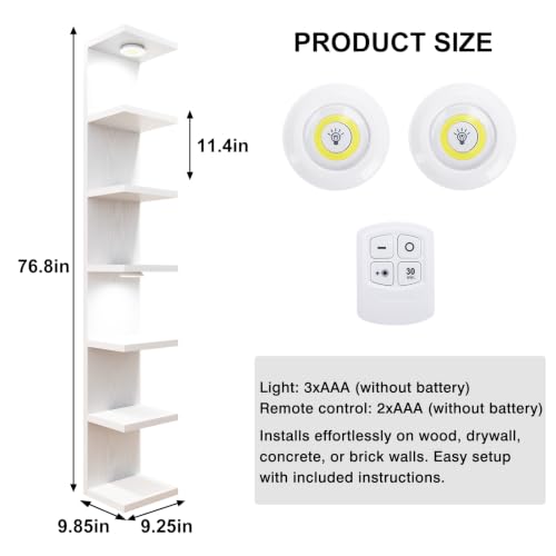 7 Tier Wall Shelf with LED Lights White Floating Display Shelf