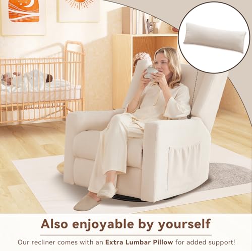 32-Inch Swivel Nursery Rocking Chair with Lumbar Support and Footrest