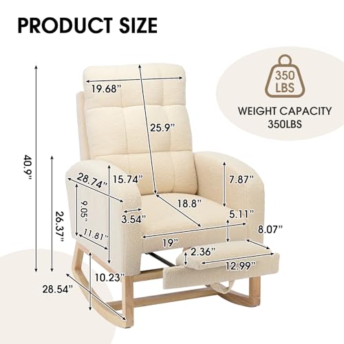 Modern Teddy Upholstered Nursery Rocking Chair with Footrest & Pocket - Beige