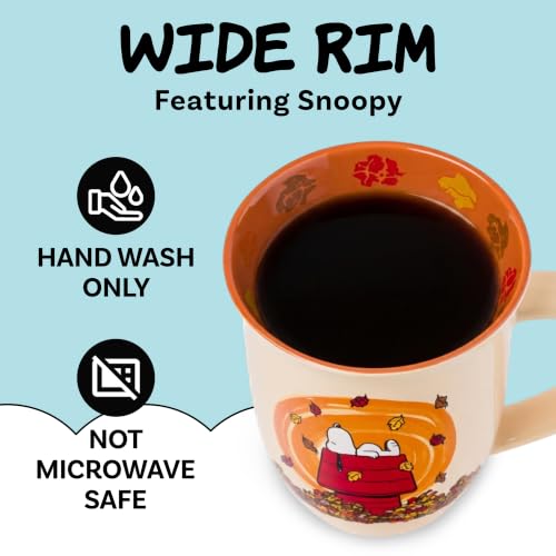Peanuts Snoopy Fall Leaves 16oz Ceramic Mug - Autumn Themed Coffee Cup, Officially Licensed