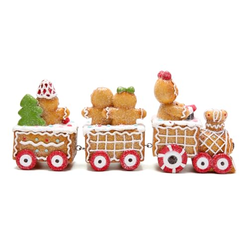 Gingerbread Man Train Figurine - Resin Christmas Tabletop Decor (9.3")