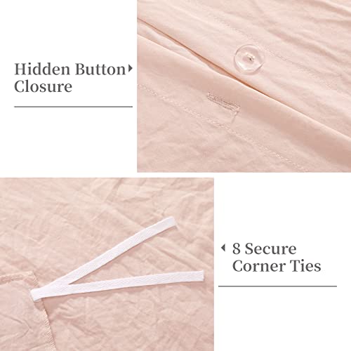 Pink Ruffled Duvet Cover Set - Twin Size Vintage French Country Bedding