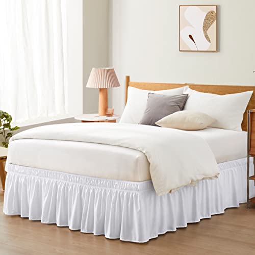 White Wrap Around Bed Skirt - Full Queen 18 Inch Drop Microfiber Dust Ruffle