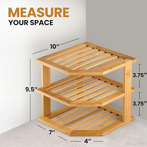 3-Tier Bamboo Corner Cabinet Organizer for Plates, Bowls, and Mugs