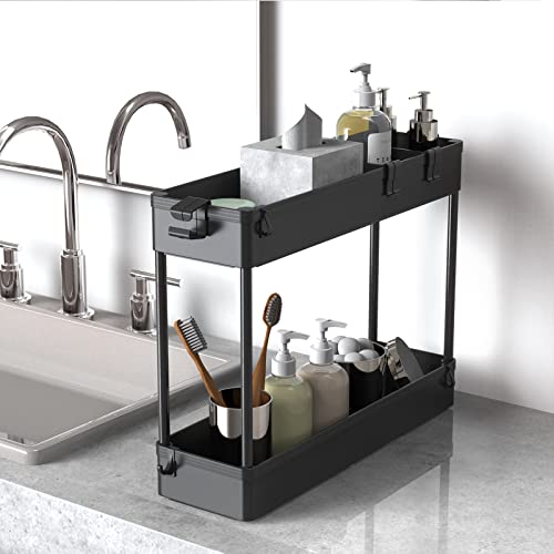 Slim Storage Cart 4-Tier Rolling Utility Organizer for Narrow Spaces, Black