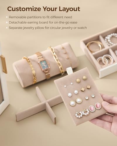 360° Rotating Jewelry Organizer Box with 7 Drawers and Glass Display