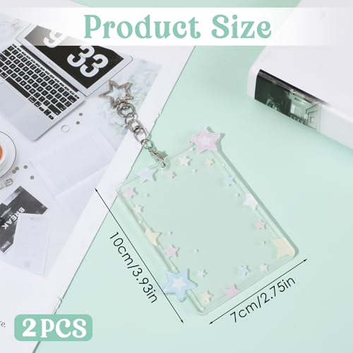2Pcs Acrylic Star Photocard Holder Keychain with Metal Chain