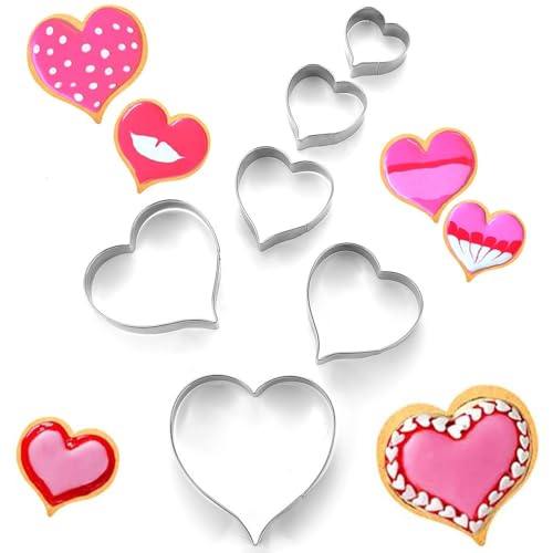 MrCookie Heart Cookie Cutters Set - 6 Thickened Stainless Steel Baking Tools with Variation: Heart