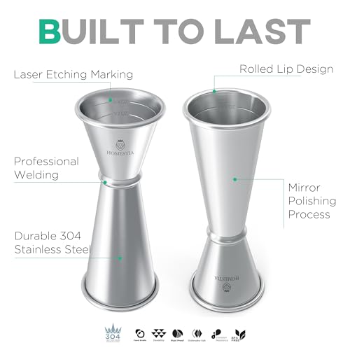 Homestia 1-Pack Silver Double Jigger for Bartending, Cocktail Measuring Cup
