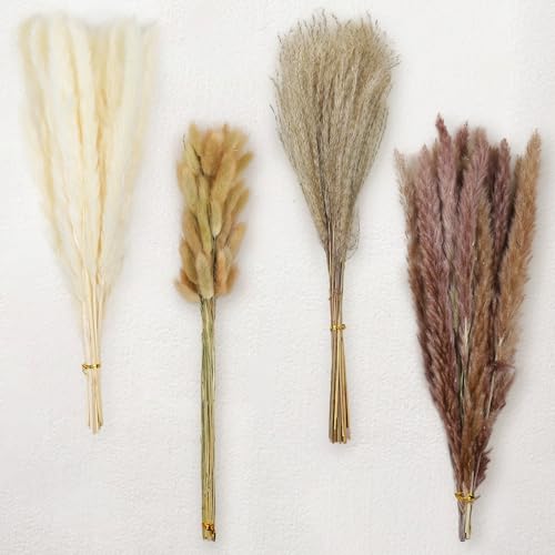 17-Inch Dried Pampas Grass Bouquet - 100pc Boho Floral Decor Set