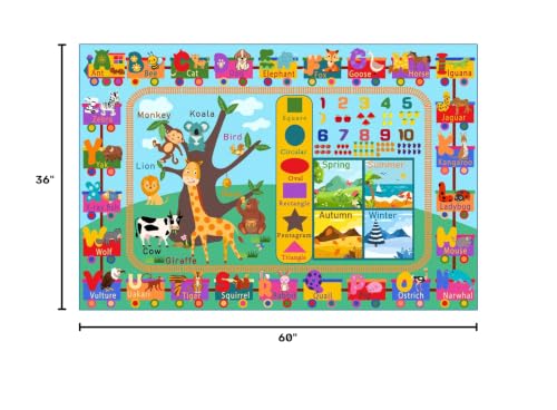 Educational Kids Alphabet Area Rug - 3x5 Non-Slip Playroom Learning Carpet