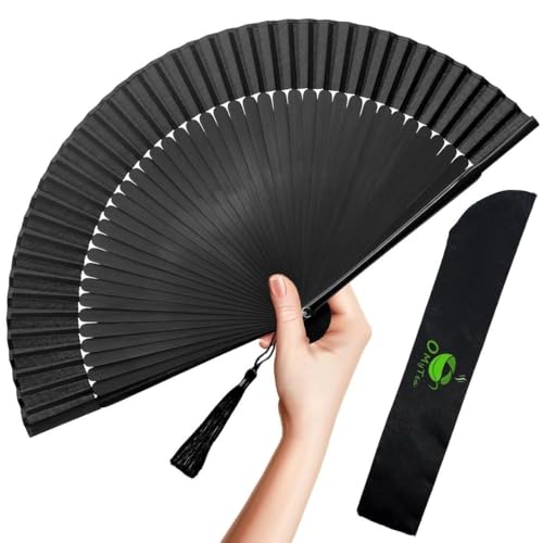 Elegant Bamboo Silk Folding Hand Fan with Tassel and Fabric Case