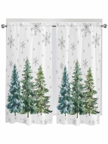 Jolunifun 52x72 in Christmas Tree Caf%C3%A9 Curtains (Pack of 2) 104x72 In Rod Pocket Panels