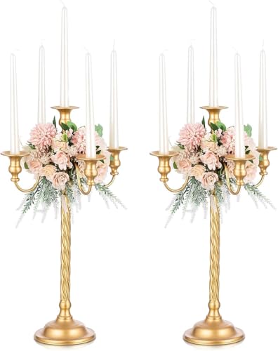 Romadedi Gold 28in 5-Arm Candelabra for Taper Candles, Pack of 2 (Variation 2/28")
