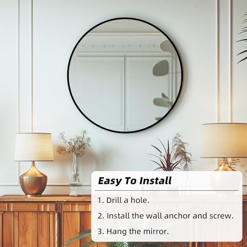 30-Inch Round Wall Mirror with Matte Black Metal Frame for Bathroom Vanity
