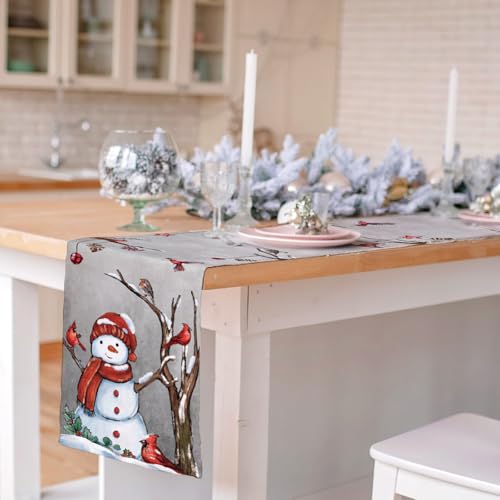 Cloudfomila Christmas Red Bird Branch Table Runner 13x90 inches Seasonal Holiday Decor