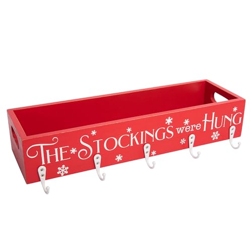 Wooden Christmas Stocking Holder for Mantel with 5 Hooks, 16-Inch