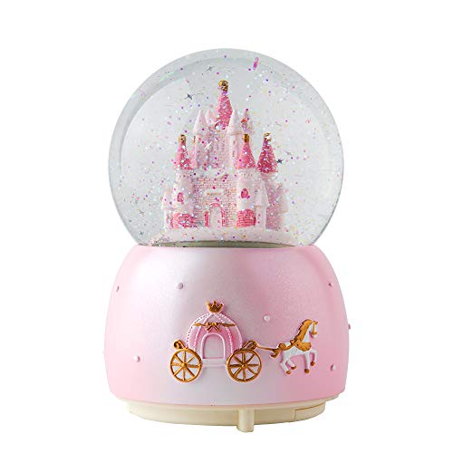 Rotating Castle Snow Globe Music Box with LED Lights and Melodies