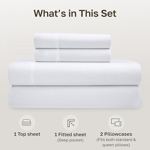 California Design Den 100% Organic Cotton Queen Sheet Set - Crisp Percale