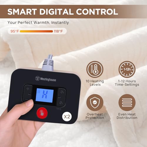 Queen Electric Blanket - Heated Sherpa & Flannel, 10 Heat Levels, 84x90