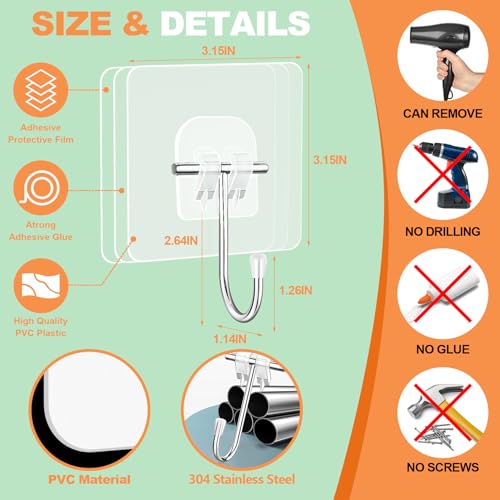 10 Pack Heavy-Duty Wreath Hangers for Front Door - Clear Adhesive Hooks