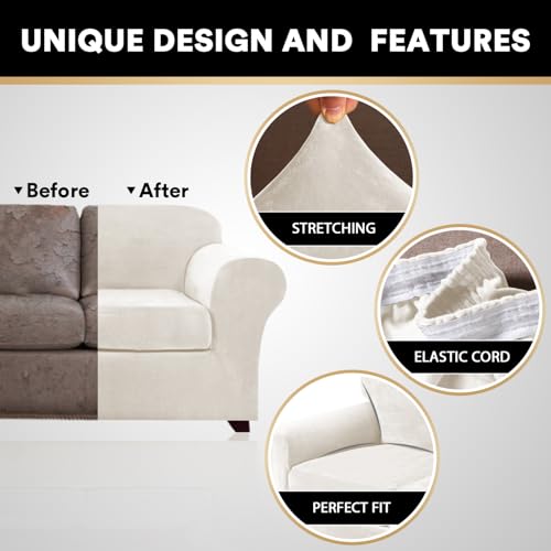 Washable Velvet Loveseat Cover for 2 Cushion Couch, 3 Piece