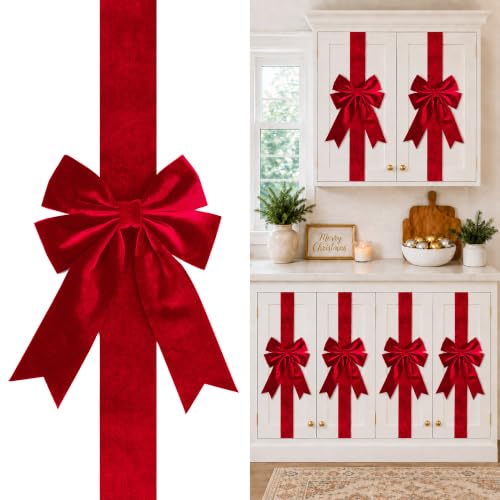 Senjie Red Velvet Cabinet Bows 8-Pack for Kitchen & Holiday Decor - Fits Most Cabinets