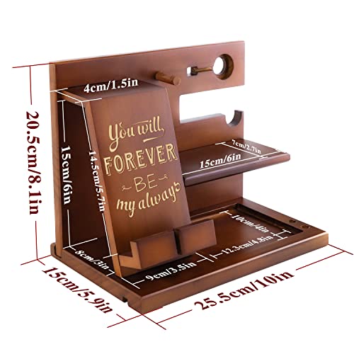 Awofer Wooden Docking Station for Men Personalized Gift for Husband Boyfriend - Engraved Phone Organizer Nightstand