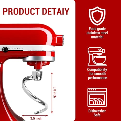 Stainless Steel Flat Beater and Spiral Dough Hook for Tilt-Head Mixers