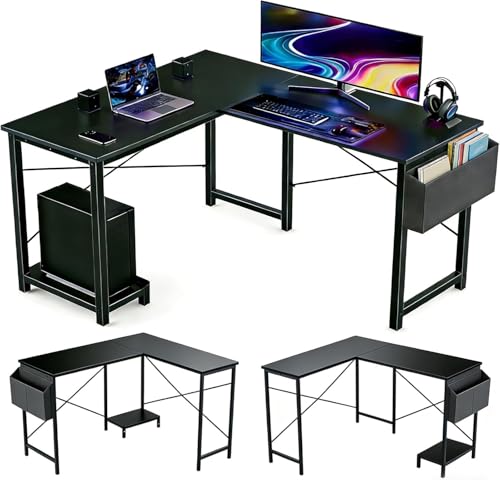 50-Inch Reversible L-Shaped Computer Desk with CPU Stand & Storage Bag