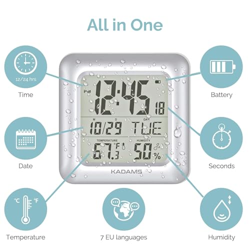 9.5-Inch Waterproof Digital Bathroom Clock with LCD Temperature & Humidity