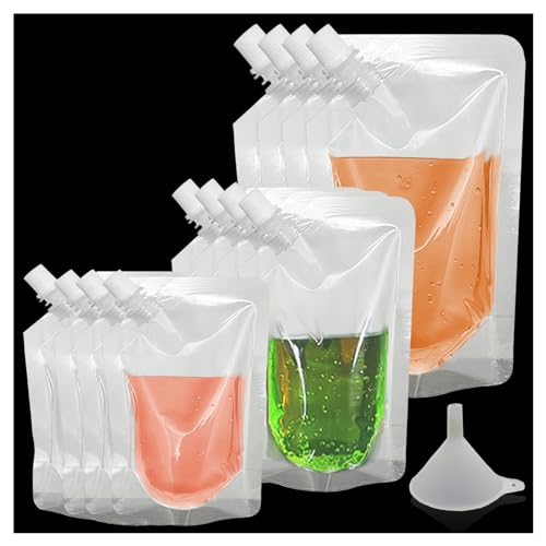 12Pcs Reusable Plastic Flasks Set with Funnel - 8OZ, 16OZ, 32OZ Food Grade Leak-Proof Drink Pouches