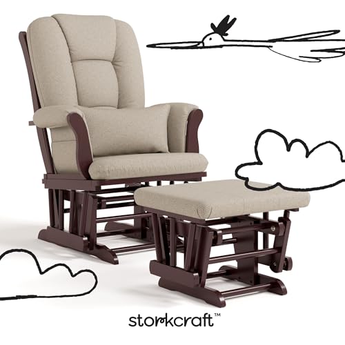 Nursery Glider and Ottoman Set with Lumbar Pillow, Solid Wood, Espresso