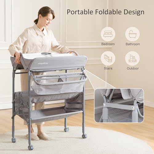 Portable Foldable Baby Changing Table with Storage - Adjustable Height Station