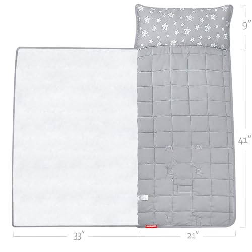Toddler Nap Mat with Removable Pillow and Fleece Blanket 21" x 50"